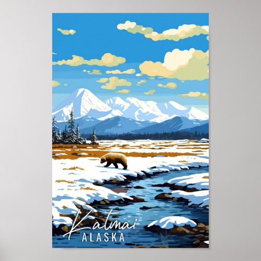 Katmai Alaska USA vintage reisillustratie Poster (Voorkant)