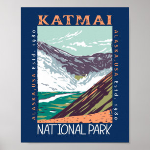 Katmai Nationaal Park Alaska Vintage Vervuild Poster