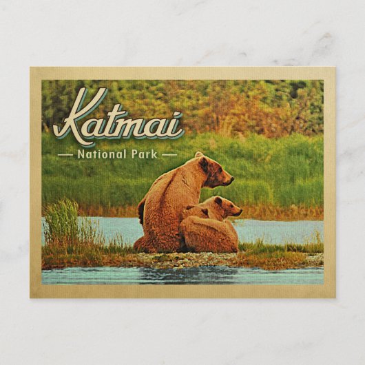 Katmai Nationaal Park Beren Vintage Briefkaart (Voorkant)
