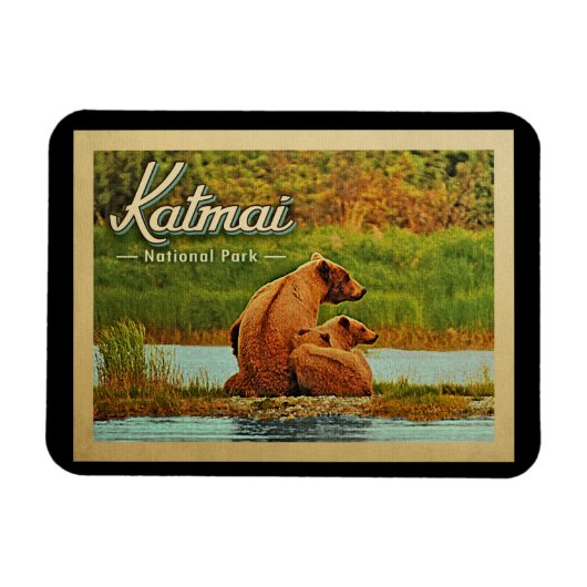 Katmai Nationaal Park Beren Vintage Magneet (Horizontaal)