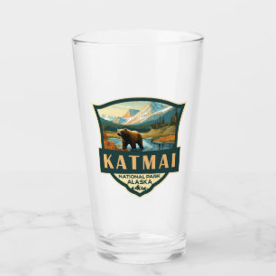 Katmai Nationaal Park Illustratie Retro Badge Glas