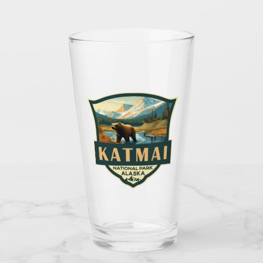 Katmai Nationaal Park Illustratie Retro Badge Glas (Voorkant)