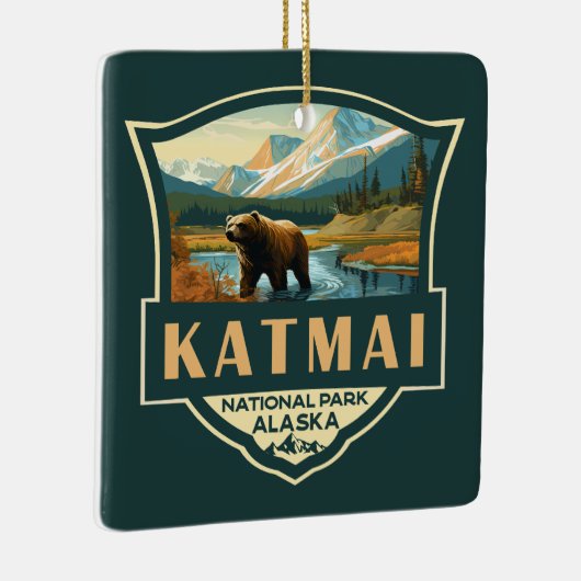 Katmai Nationaal Park Illustratie Retro Badge Keramisch Ornament (Rechts)