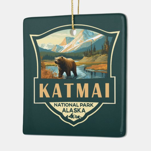 Katmai Nationaal Park Illustratie Retro Badge Keramisch Ornament (Links)