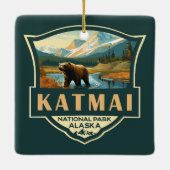 Katmai Nationaal Park Illustratie Retro Badge Keramisch Ornament (Achterkant)