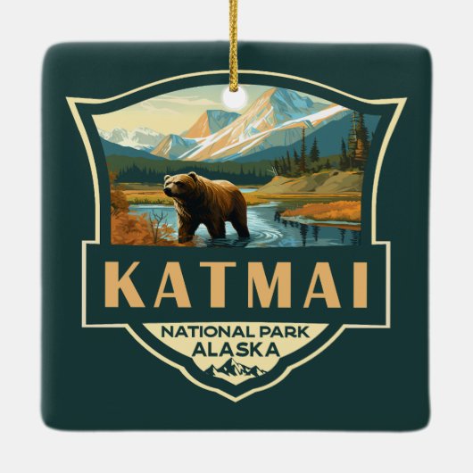 Katmai Nationaal Park Illustratie Retro Badge Keramisch Ornament (Achterkant)