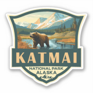 Katmai Nationaal Park Illustratie Retro Badge Sticker