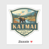 Katmai Nationaal Park Illustratie Retro Badge Sticker (Vel)