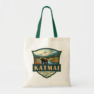 Katmai Nationaal Park Illustratie Retro Badge Tote Bag