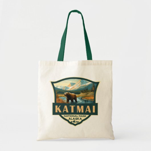Katmai Nationaal Park Illustratie Retro Badge Tote Bag (Voorkant)