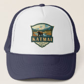 Katmai Nationaal Park Illustratie Retro Badge Trucker Pet (Voorkant)