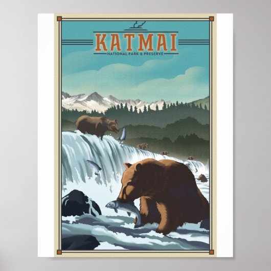 Katmai Nationaal Park Litho Kunstwerk Poster (Voorkant)