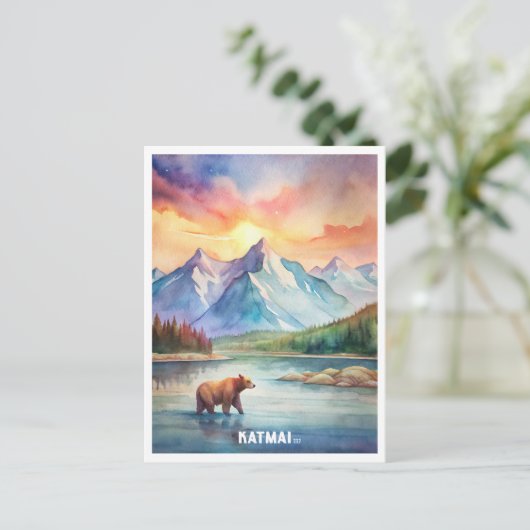 Katmai Nationaal Park Waterverf Schilderij Briefkaart (Staand voorkant)