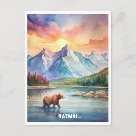 Katmai Nationaal Park Waterverf Schilderij Briefkaart (Voorkant)