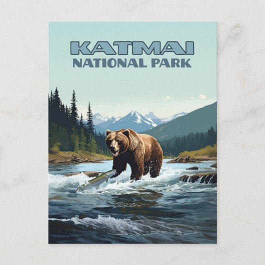 Katmai National Park Alaska Beer Brooks River Briefkaart (Voorkant)