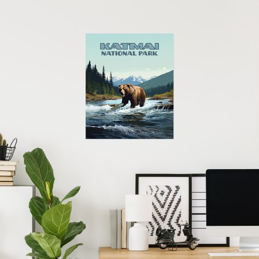 Katmai National Park Alaska Beer Brooks River Poster (Thuiskantoor)