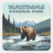 Katmai National Park Alaska Beer Brooks River Vierkante Sticker (Voorkant)