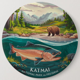 Katmai National Park and Preserve Zalm en Beer Ronde Button 6,0 Cm