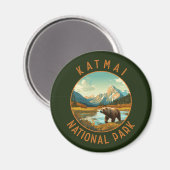 Katmai National Park Beer Retro Distress Circle Magneet (Voorkant / Achterkant)