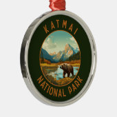 Katmai National Park Beer Retro Distress Circle Metalen Ornament (Rechts)