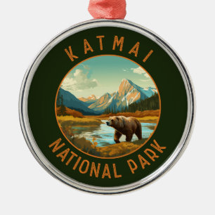 Katmai National Park Beer Retro Distress Circle Metalen Ornament