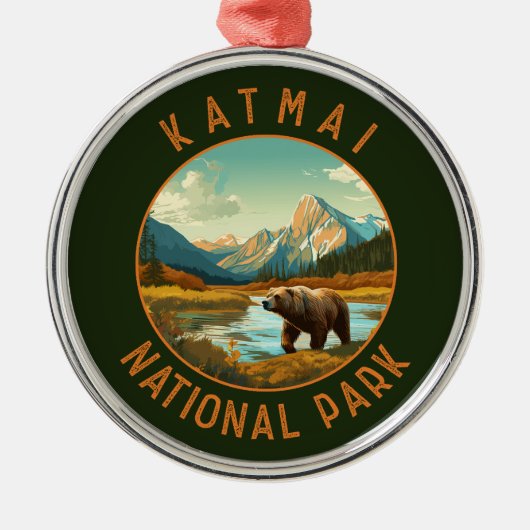 Katmai National Park Beer Retro Distress Circle Metalen Ornament (Voorkant)