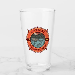 Katmai National Park Grizzly Beer Retro Compass Glas