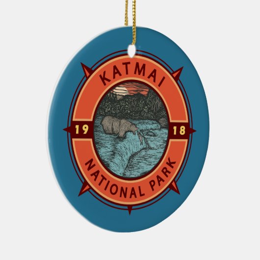 Katmai National Park Grizzly Beer Retro Compass Keramisch Ornament (Rechts)