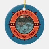 Katmai National Park Grizzly Beer Retro Compass Keramisch Ornament (Voorkant)