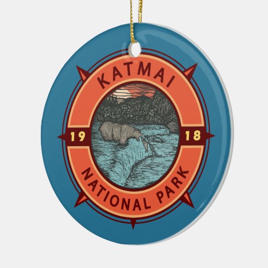 Katmai National Park Grizzly Beer Retro Compass Keramisch Ornament (Links)