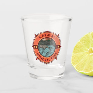 Katmai National Park Grizzly Beer Retro Compass Shot Glas