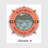 Katmai National Park Grizzly Beer Retro Compass Sticker (Vel)
