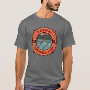 Katmai National Park Grizzly Beer Retro Compass T-shirt