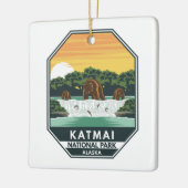 Katmai National Park Grizzly Beren Retro Emblem Keramisch Ornament (Links)