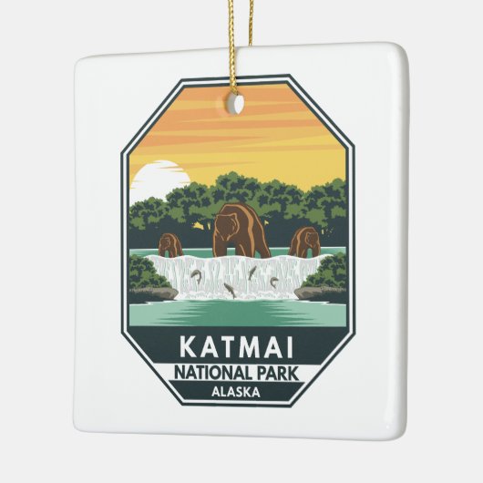 Katmai National Park Grizzly Beren Retro Emblem Keramisch Ornament (Links)