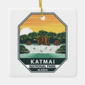 Katmai National Park Grizzly Beren Retro Emblem Keramisch Ornament (Voorkant)