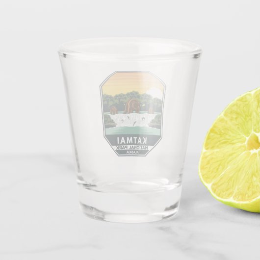 Katmai National Park Grizzly Beren Retro Emblem Shot Glas (Achterkant)