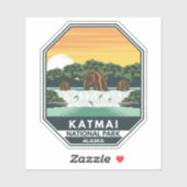 Katmai National Park Grizzly Beren Retro Emblem Sticker (Vel)