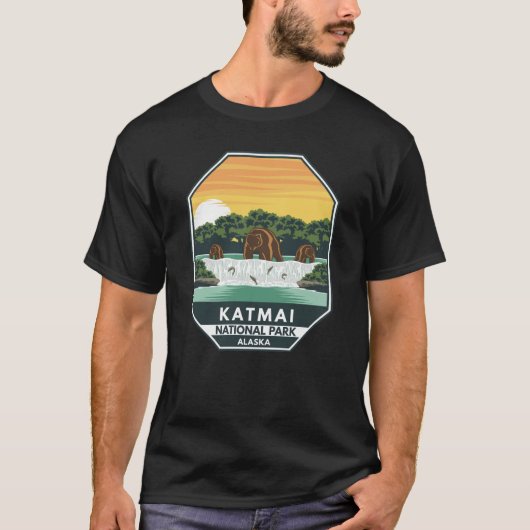 Katmai National Park Grizzly Beren Retro Emblem T-shirt (Voorkant)