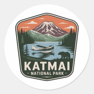 Katmai National Park Vintage Badge Ronde Sticker