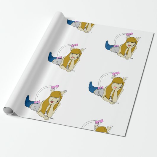 katmeisje cadeaupapier (Uitgerold)