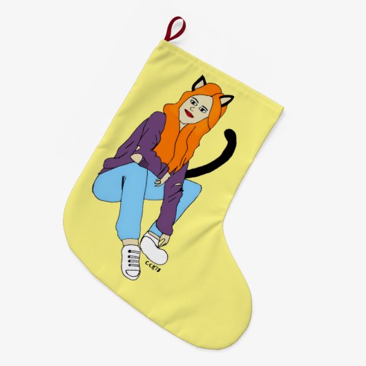 katmeisje grote kerstsok (Voorkant (Hangend))