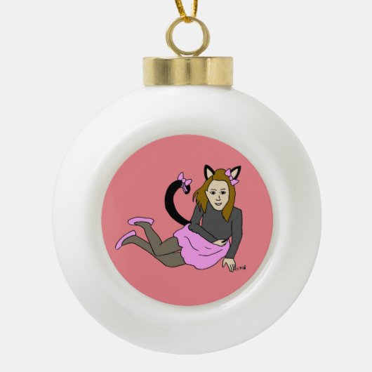 katmeisje keramische bal ornament (Voorkant)
