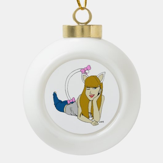 katmeisje keramische bal ornament (Voorkant)