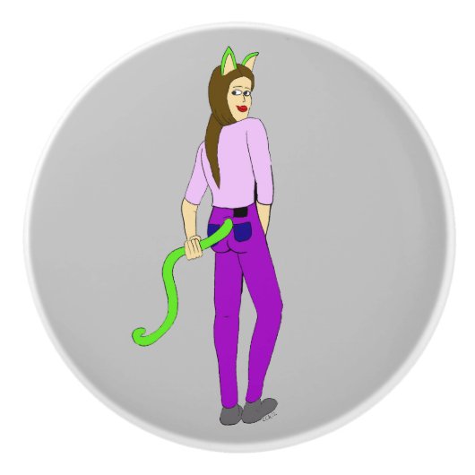 katmeisje keramische knop (Voorkant)