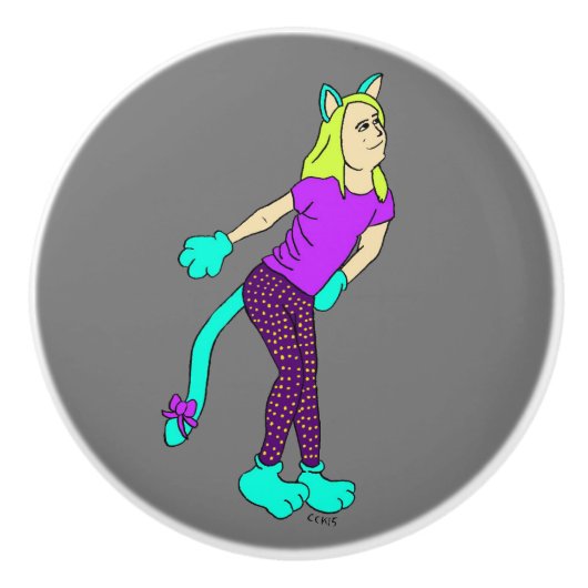 katmeisje keramische knop (Voorkant)