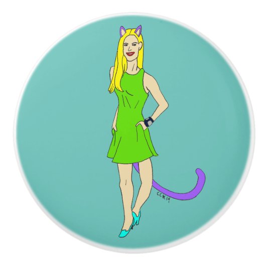 katmeisje keramische knop (Voorkant)
