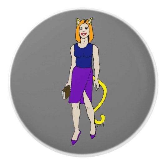 katmeisje keramische knop (Voorkant)