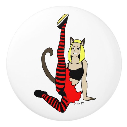 katmeisje keramische knop (Voorkant)