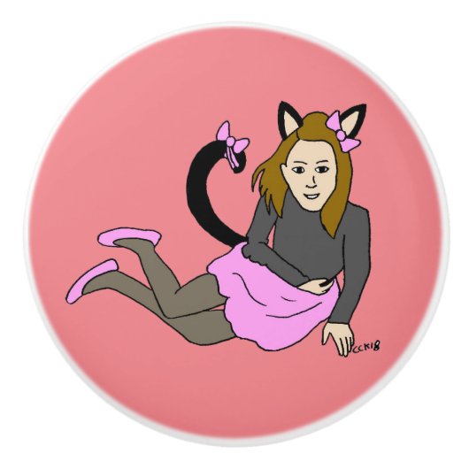 katmeisje keramische knop (Voorkant)